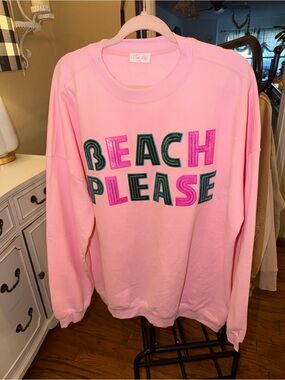 Pink Lily Pink NWOT "Beach Please" Sequin Sweatshirt 2X/XXL